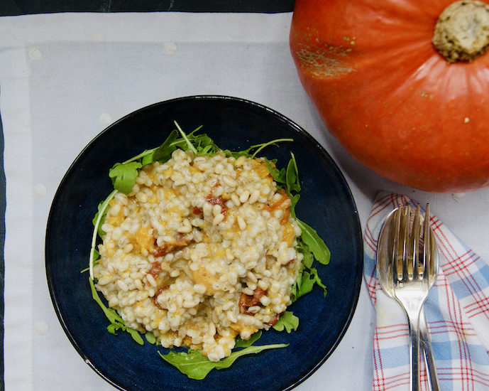 Orge perlé aux tomates séchées et courge rôtie