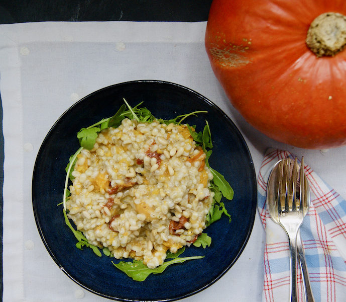 Orge perlé aux tomates séchées et courge rôtie