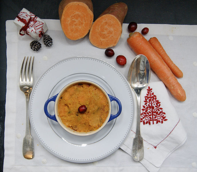 Hachis parmentier de patates douces, lentilles et airelles