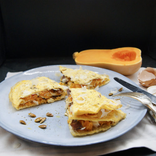 Tarte d’omelette, potiron et lard