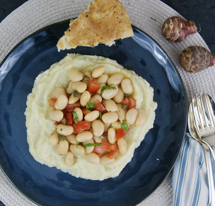 Purée de  topinambours et salade d&rsquo;haricots blancs