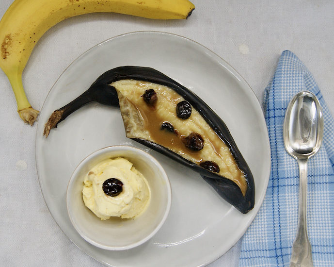 Bananes rôties, sauce crémeuse miel-balsamique