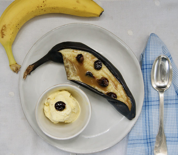 Bananes rôties, sauce crémeuse miel-balsamique