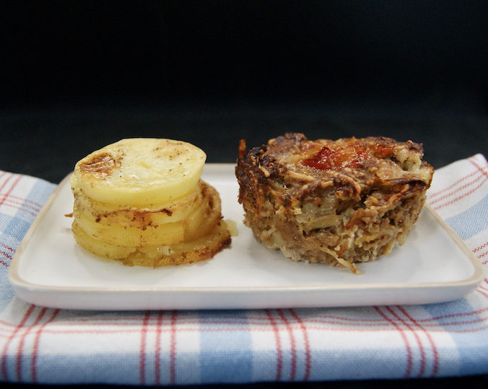 Muffin au pain de viande et gratin de pommes de terre