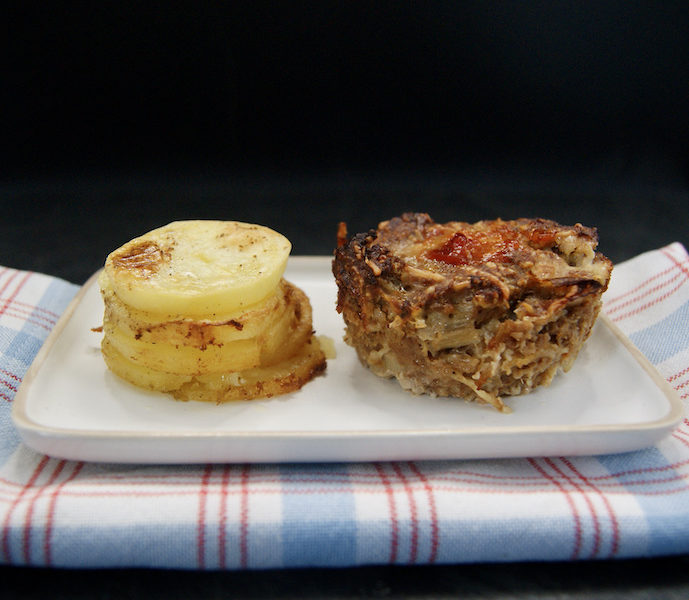 Muffin au pain de viande et gratin de pommes de terre