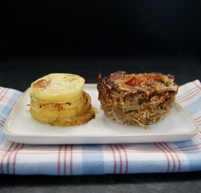 Muffin au pain de viande et gratin de pommes de terre