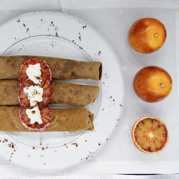 Crêpes au chocolat et aux oranges sanguines