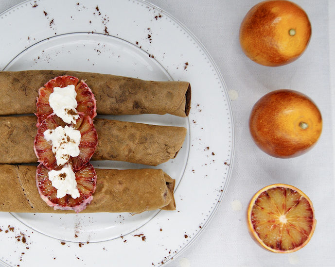 Crêpes au chocolat et aux oranges sanguines