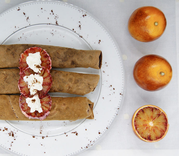 Crêpes au chocolat et aux oranges sanguines