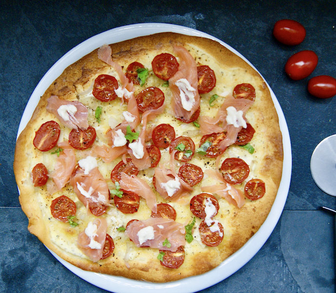 Pizza à la truite fumée