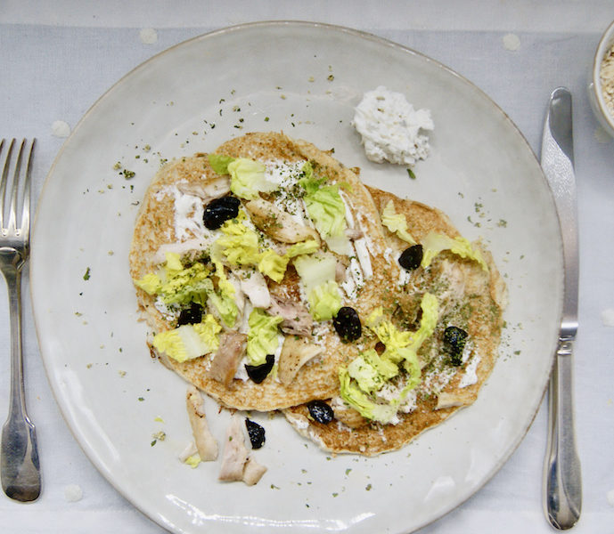 Pancakes salés à l’avoine au poulet