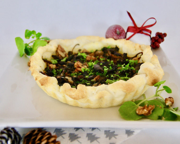 Tarte aux cèpes et aux noix