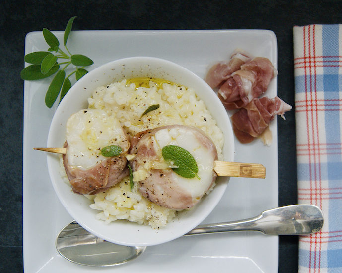 Risotto aux brochettes de noix de Saint Jacques