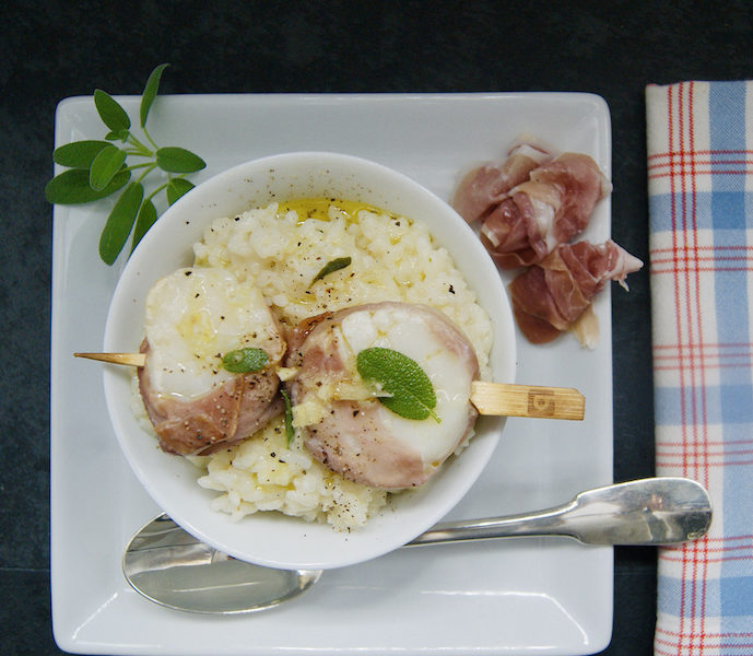 Risotto aux brochettes de noix de Saint Jacques