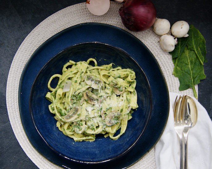 Pâtes carbonara épinards-champignons
