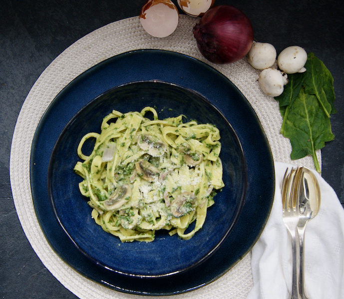 Pâtes carbonara épinards-champignons