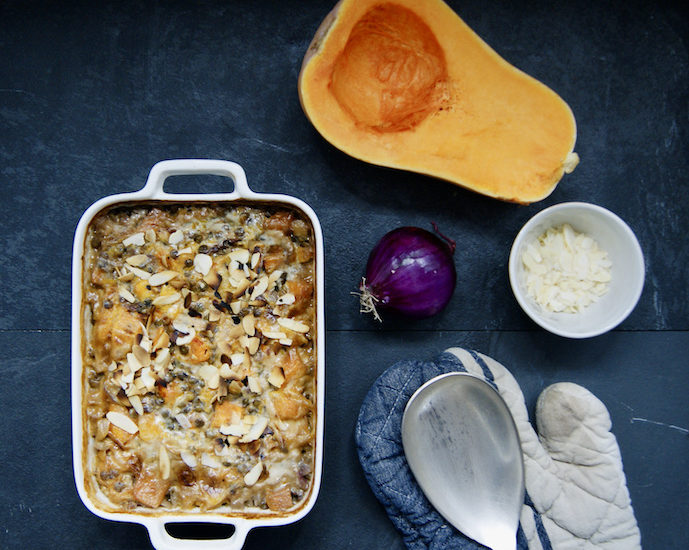 Courge butternut et lentilles rôties au lait de coco
