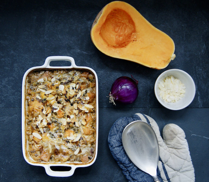 Courge butternut et lentilles rôties au lait de coco