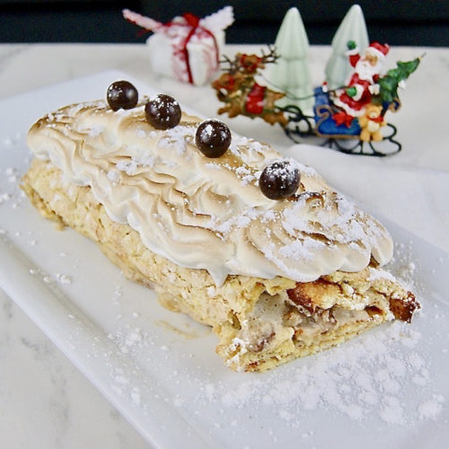 Bûche de Noël meringuée à l’expresso