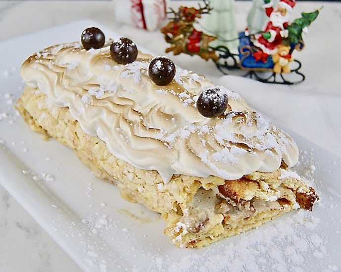 Bûche de Noël meringuée à l’expresso