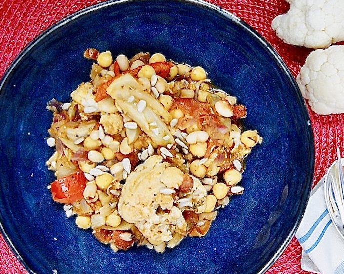 Haricots blancs au chou-fleur et fenouil rôtis