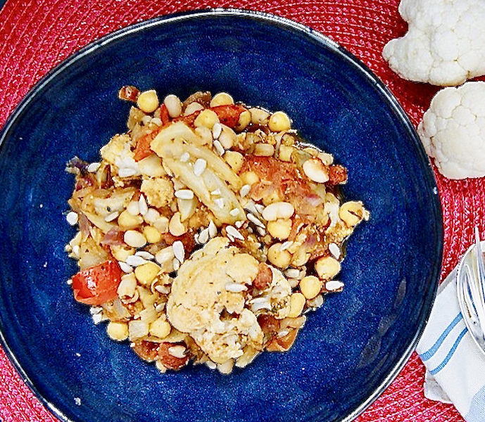 Haricots blancs au chou-fleur et fenouil rôtis