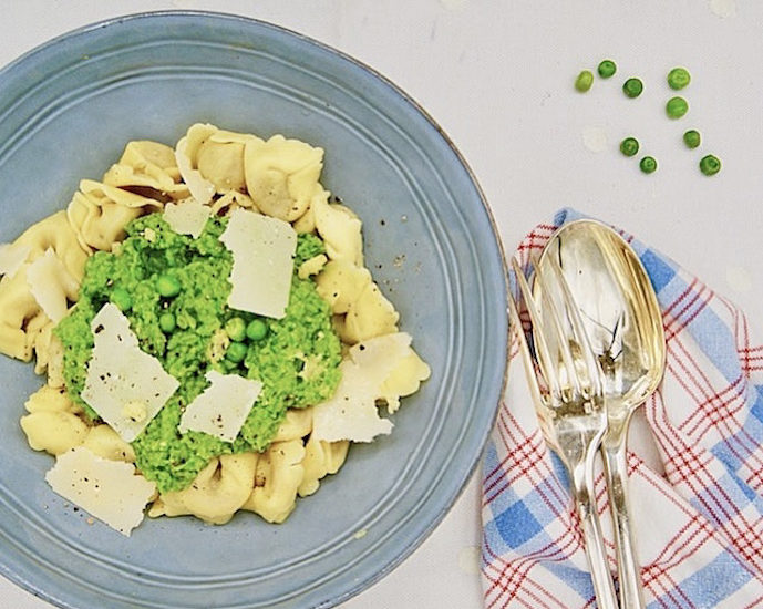 Tortellini au jambon, sauce aux petits pois