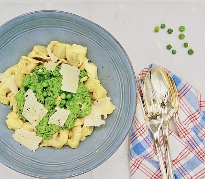 Tortellini au jambon, sauce aux petits pois