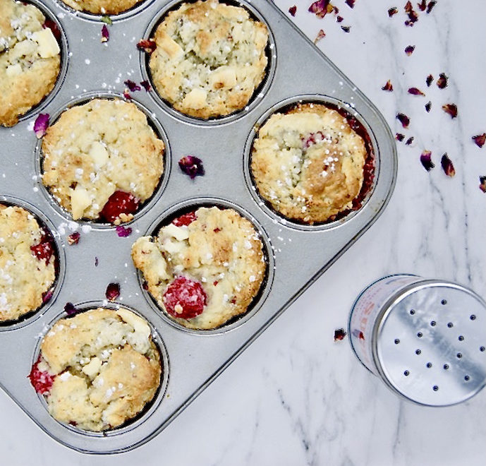 Muffins aux framboises et chocolat blanc