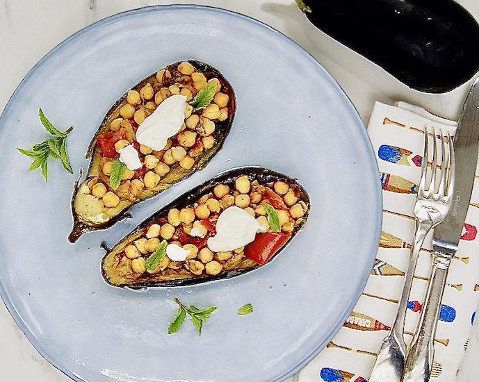 Aubergines farcies aux pois chiches