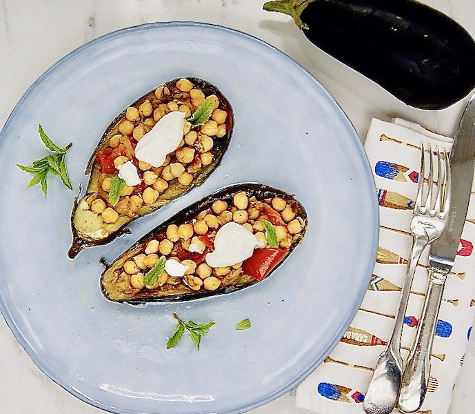 Aubergines farcies aux pois chiches