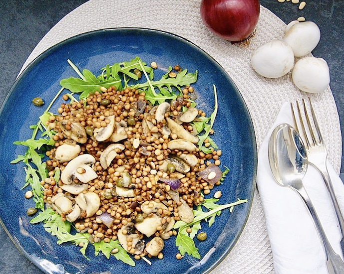 Lentilles aux champignons et oignons caramélisés