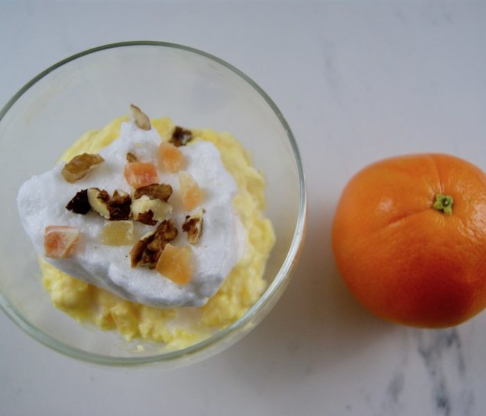 Crème à l’orange, îles flottantes