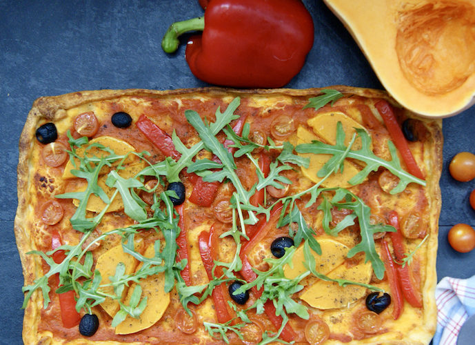 Pizza courge, poivron et tomates