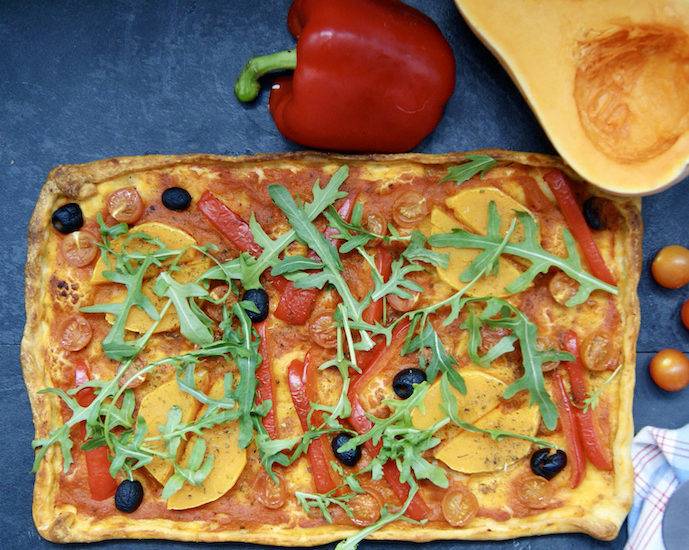 Pizza courge, poivron et tomates