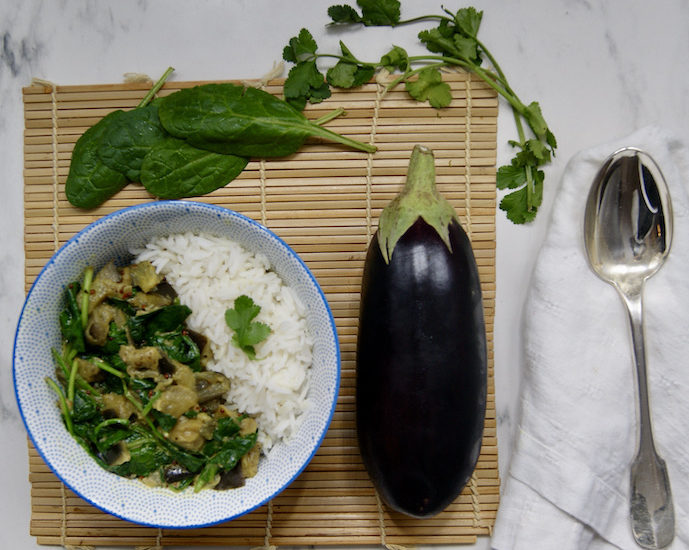 Curry d’aubergines et épinards