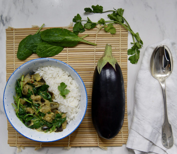 Curry d’aubergines et épinards