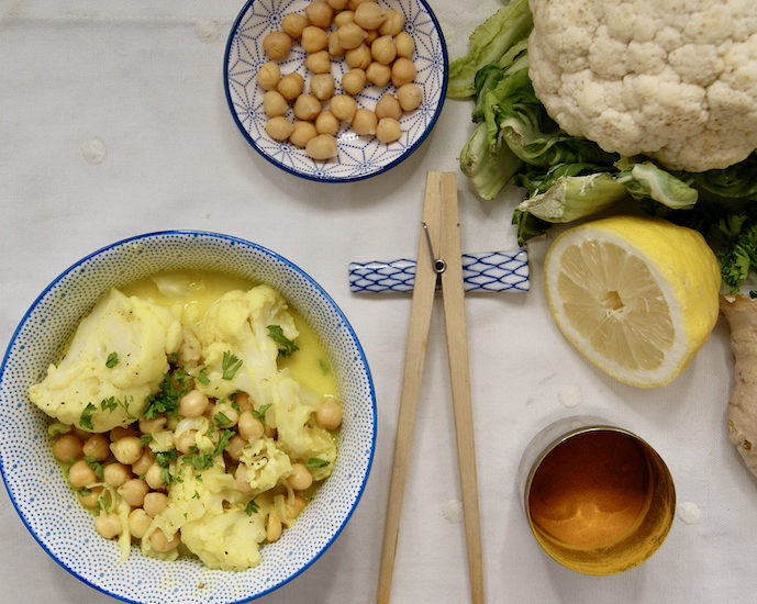 Chou-fleur et pois chiches au curcuma