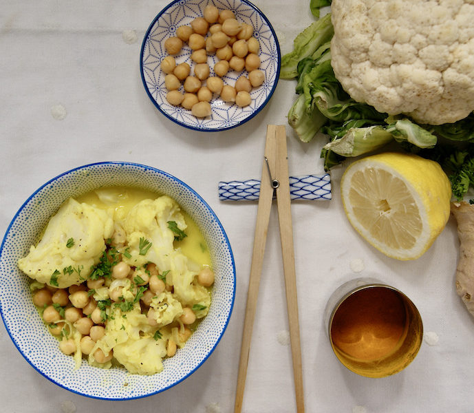 Chou-fleur et pois chiches au curcuma