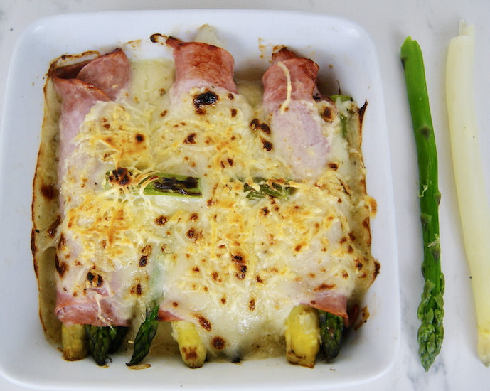Roulades de jambon aux asperges gratinées