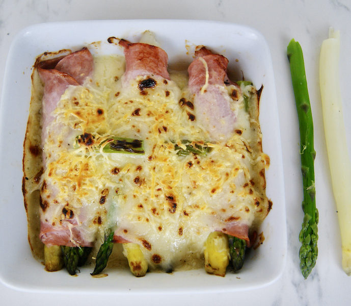 Roulades de jambon aux asperges gratinées