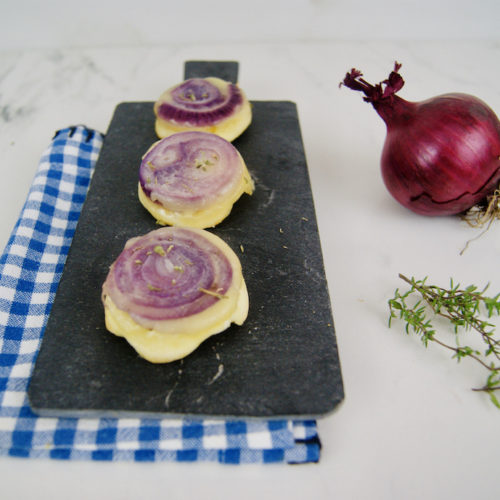 Mini-tatin d’oignons rouges au fromage de raclette