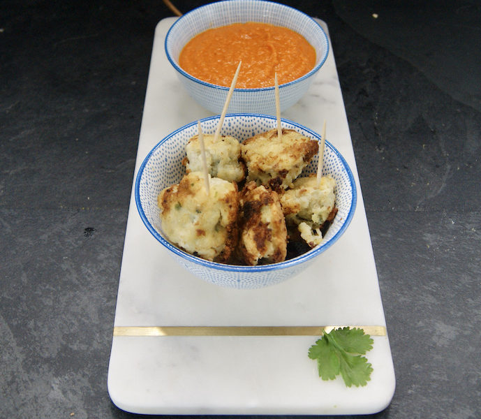 Boulettes de poisson, sauce aux poivrons