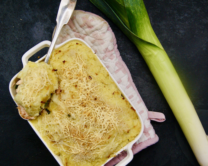 Parmentier de saumon aux poireaux