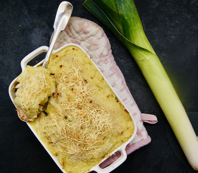 Parmentier de saumon aux poireaux