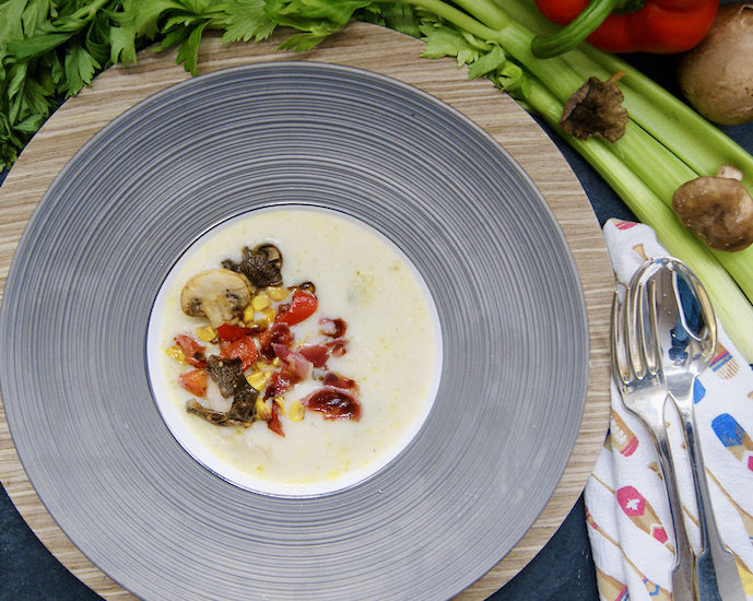 Crème de poulet et sa farandole de légumes