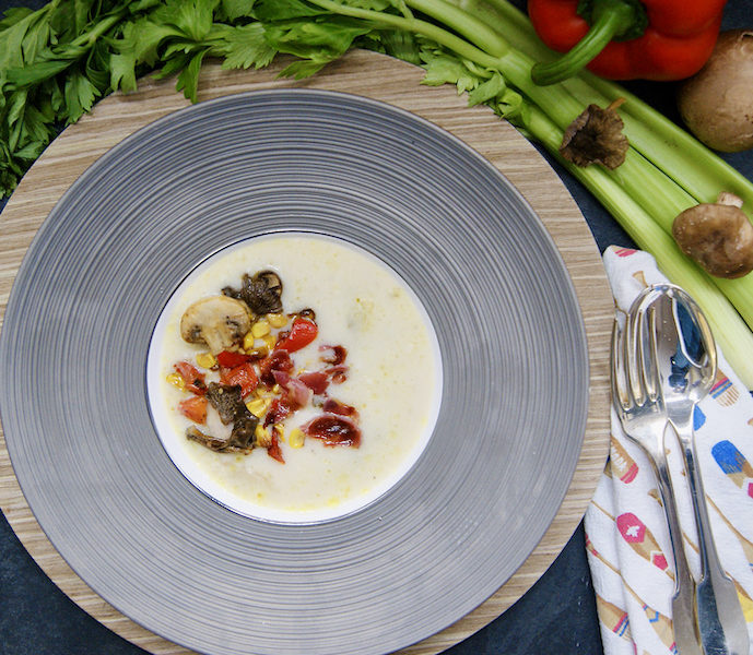Crème de poulet et sa farandole de légumes
