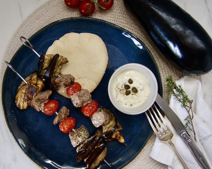 Brochettes de boeuf aux aubergines