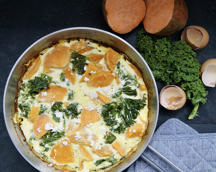 Frittata de patate douce et chou kale