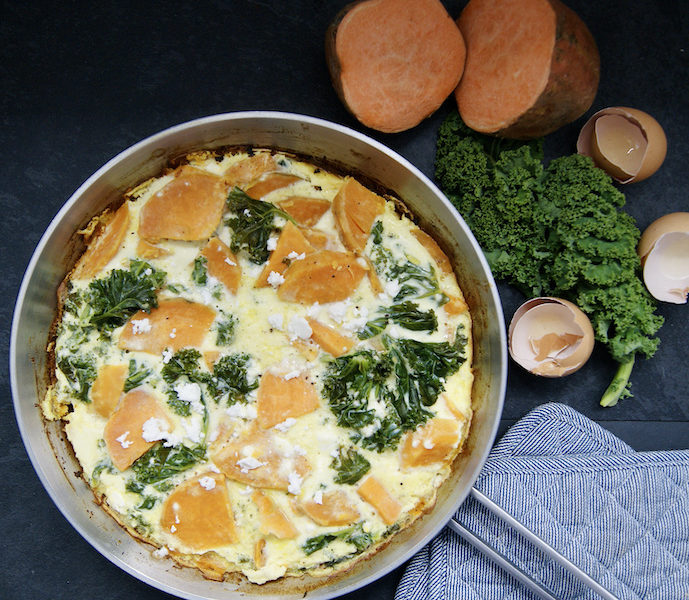 Frittata de patate douce et chou kale